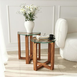 Hanah Home Amalfi Juego de Mesas Apilables Nogal